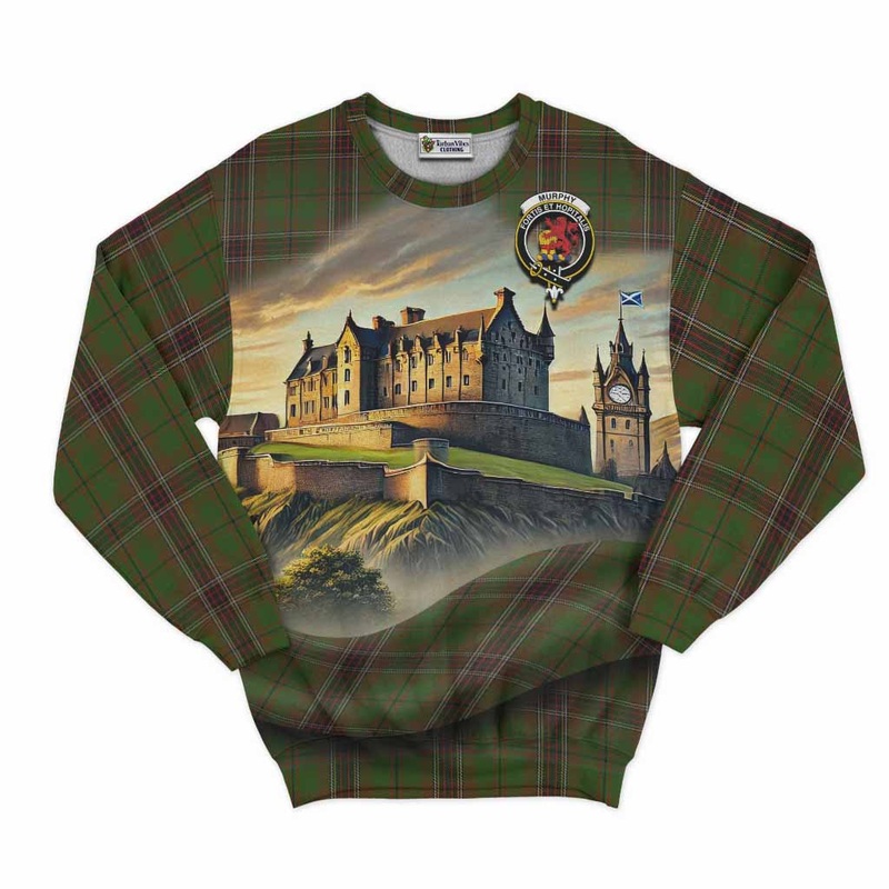 Murphy Tartan Family Crest Sweatshirt with Scottish Ancient Castle Style
