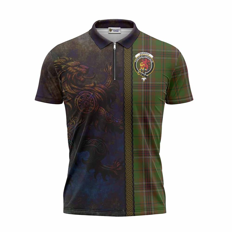 Murphy Tartan Family Crest Zipper Polo Shirt Alba Gu Brath Be Brave Lion Ancient Style