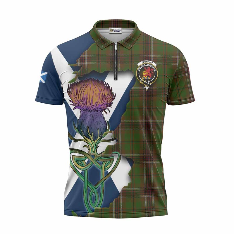 Murphy Tartan Family Crest Zipper Polo Shirt Scottish Thistle Celtic Inspired