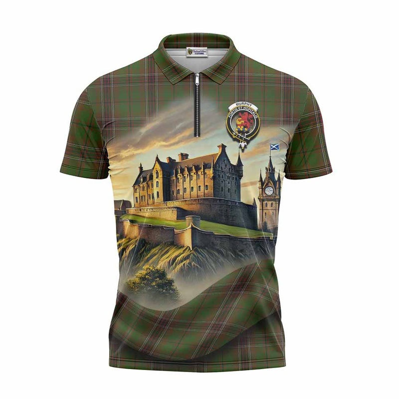 Murphy Tartan Family Crest Zipper Polo Shirt with Scottish Ancient Castle Style
