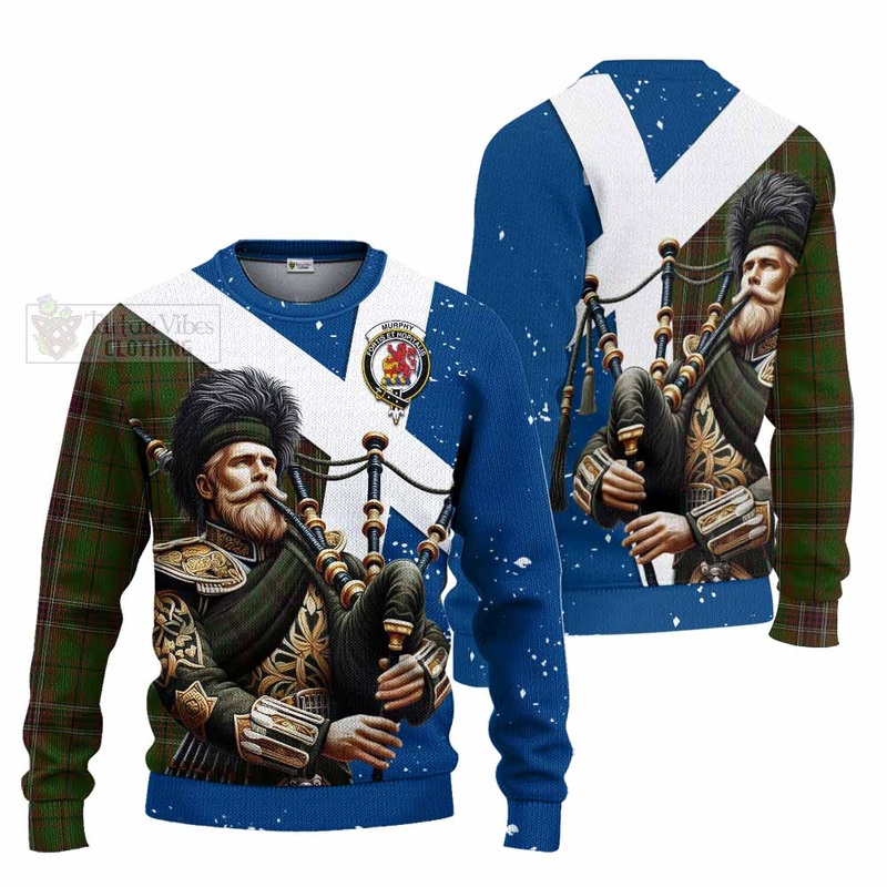 Murphy Tartan Knitted Sweater with Family Crest Scottish Bagpiper Vibes