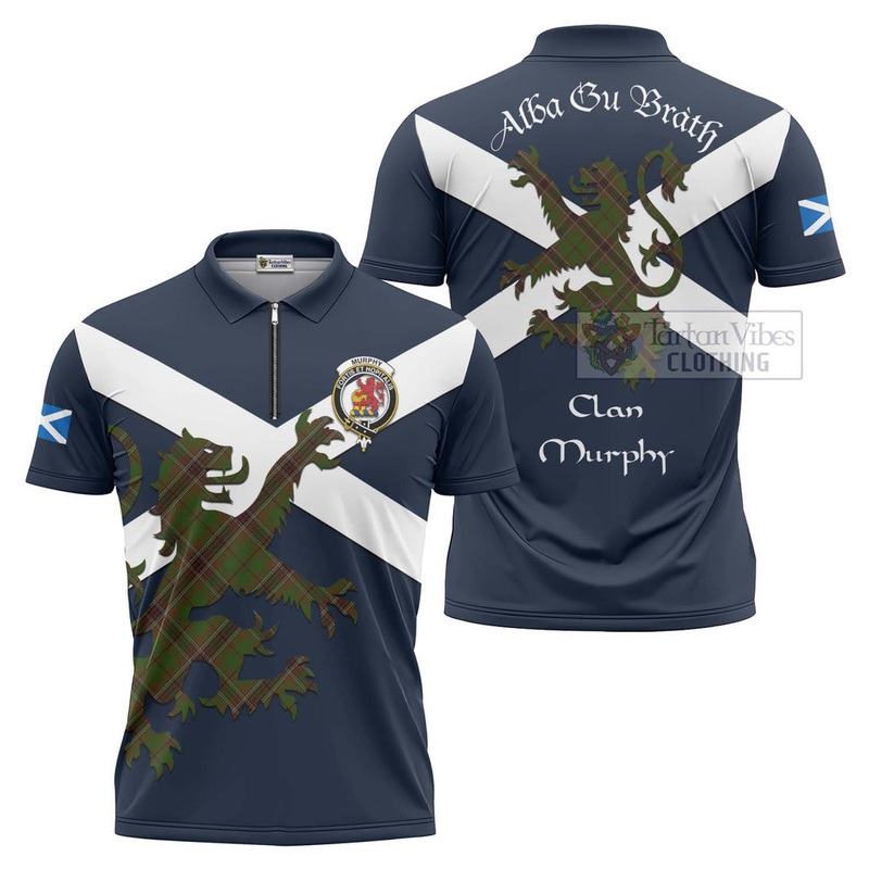 Murphy Tartan Lion Rampant Zipper Polo Shirt Proudly Display Your Heritage with Alba Gu Brath and Clan Name
