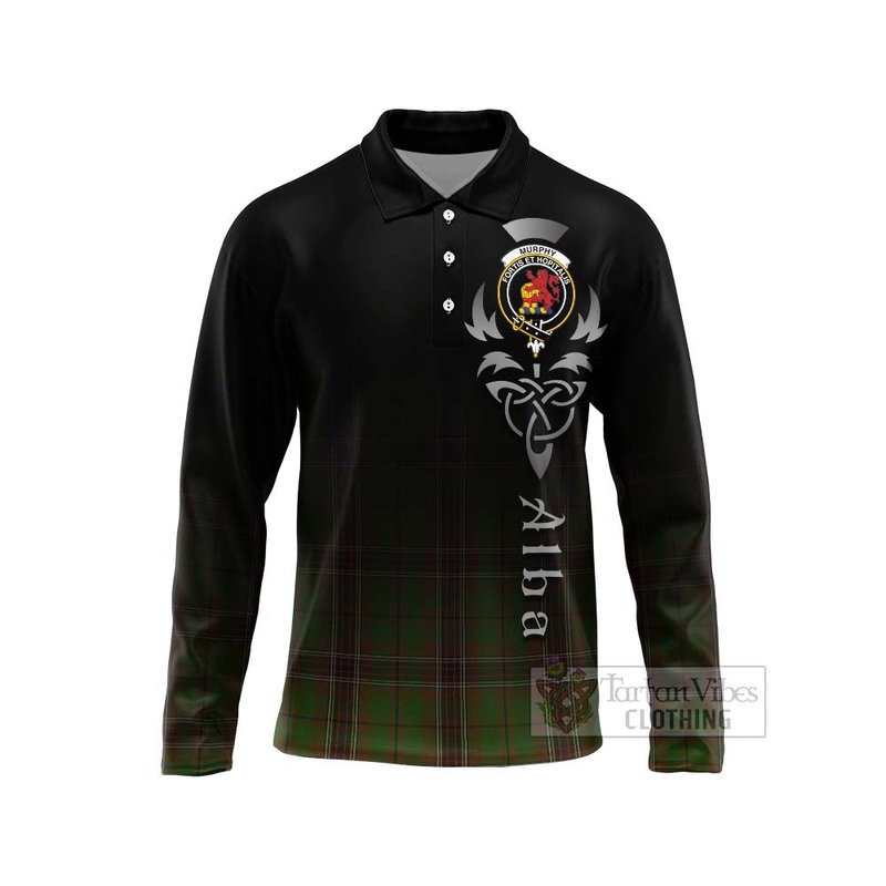 Murphy Tartan Long Sleeve Polo Shirt Featuring Alba Gu Brath Family Crest Celtic Inspired