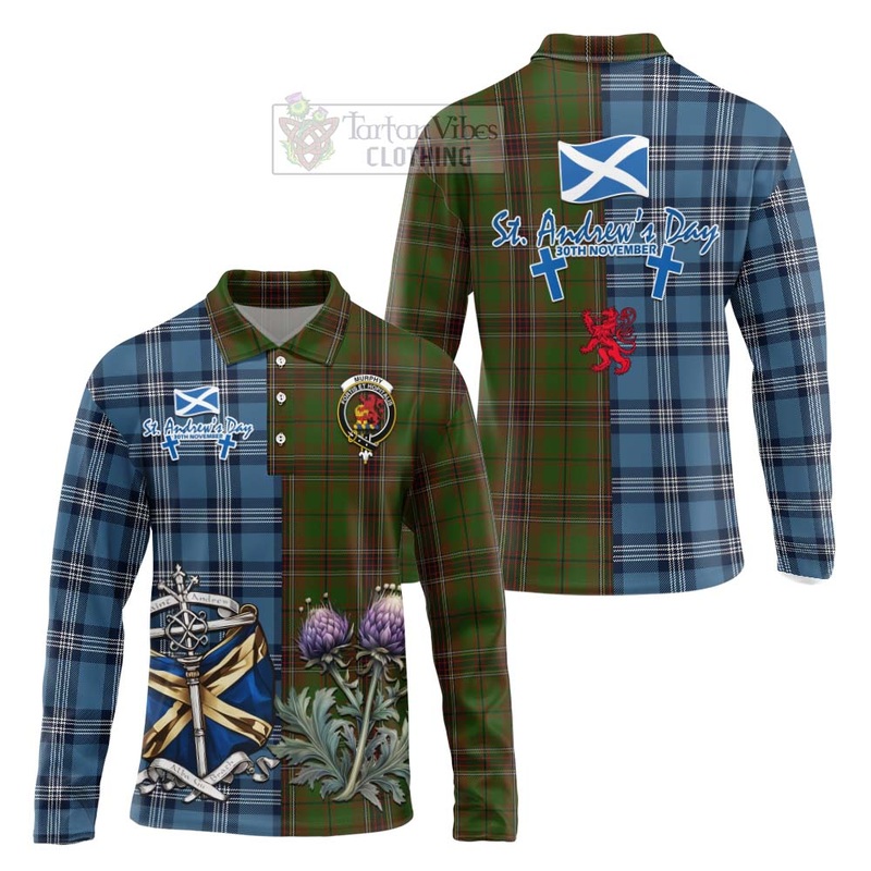 Murphy Tartan Long Sleeve Polo Shirt Happy St. Andrew's Day Half Tartan Style