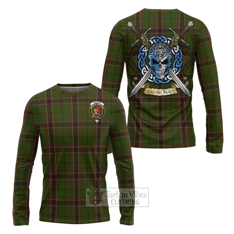 Murphy Tartan Long Sleeve T-Shirt with Family Crest Celtic Skull Style