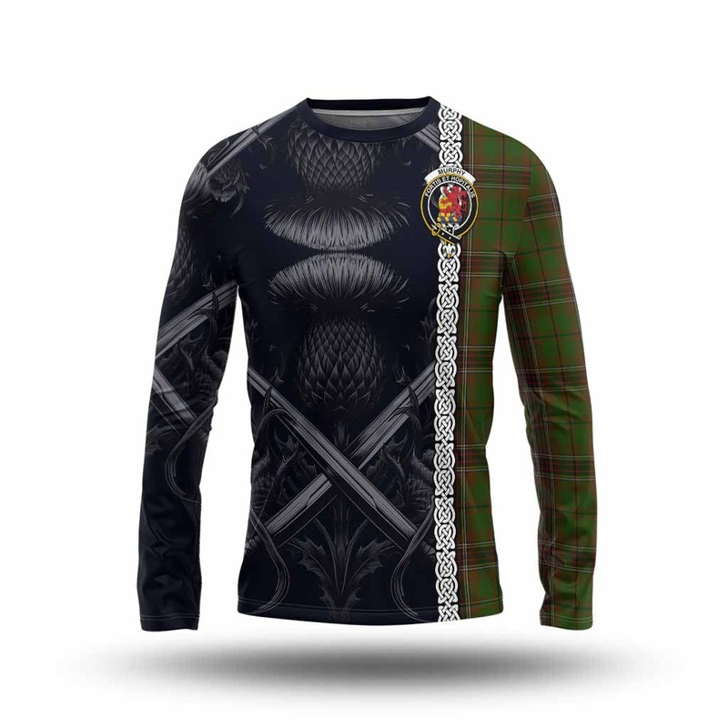Murphy Tartan Long Sleeve T-Shirt with Family Crest Cross Sword Thistle Celtic Vibes