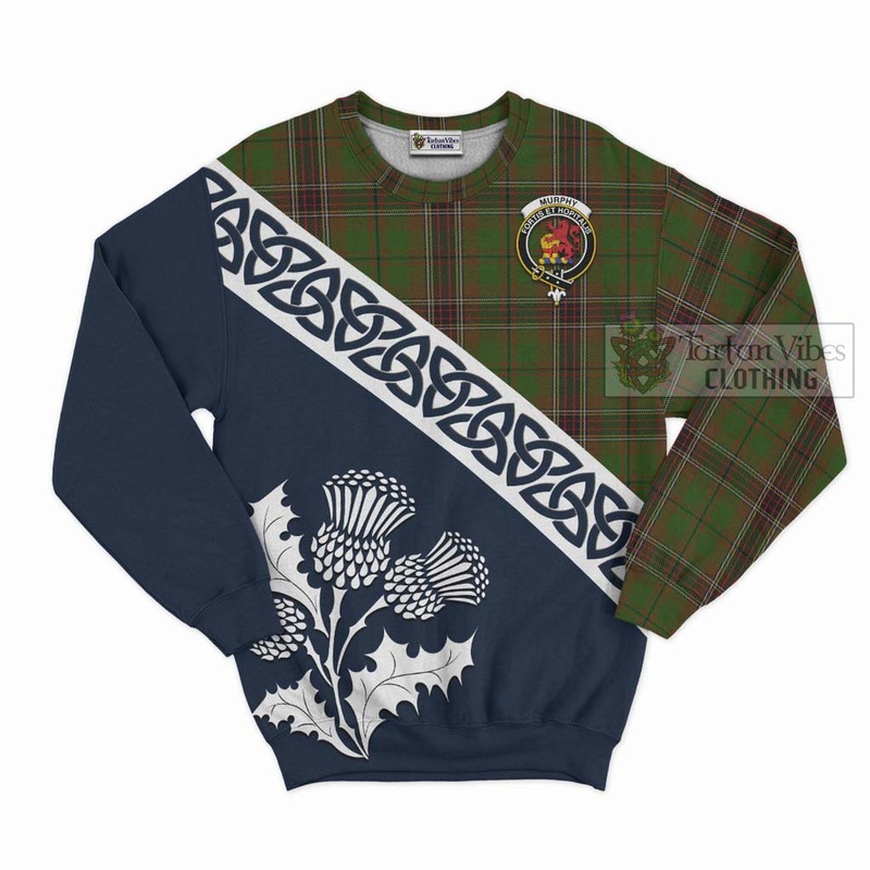 Murphy Tartan Sweatshirt Featuring Thistle and Scotland Map