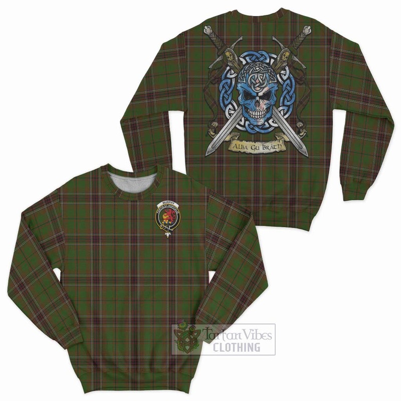 Murphy Tartan Sweatshirt with Family Crest Celtic Skull Style