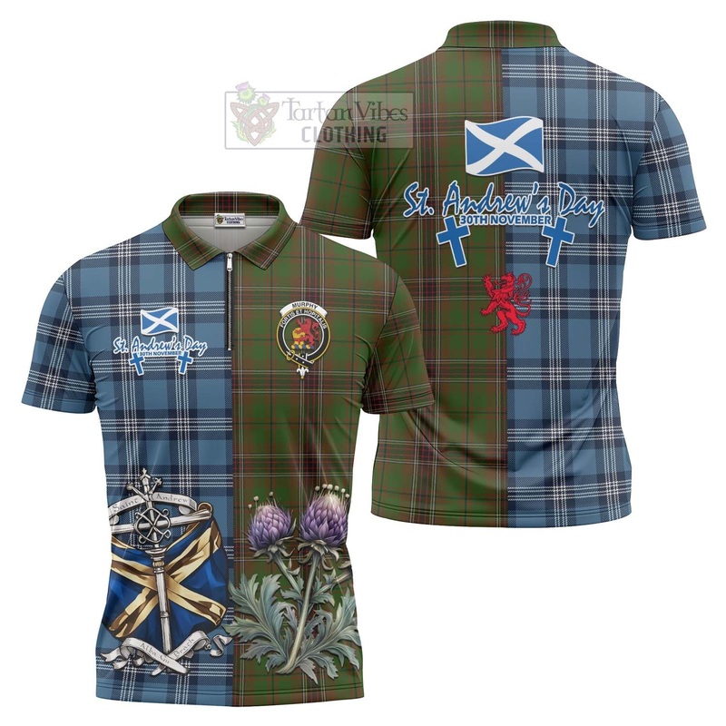 Murphy Tartan Zipper Polo Shirt Happy St. Andrew's Day Half Tartan Style