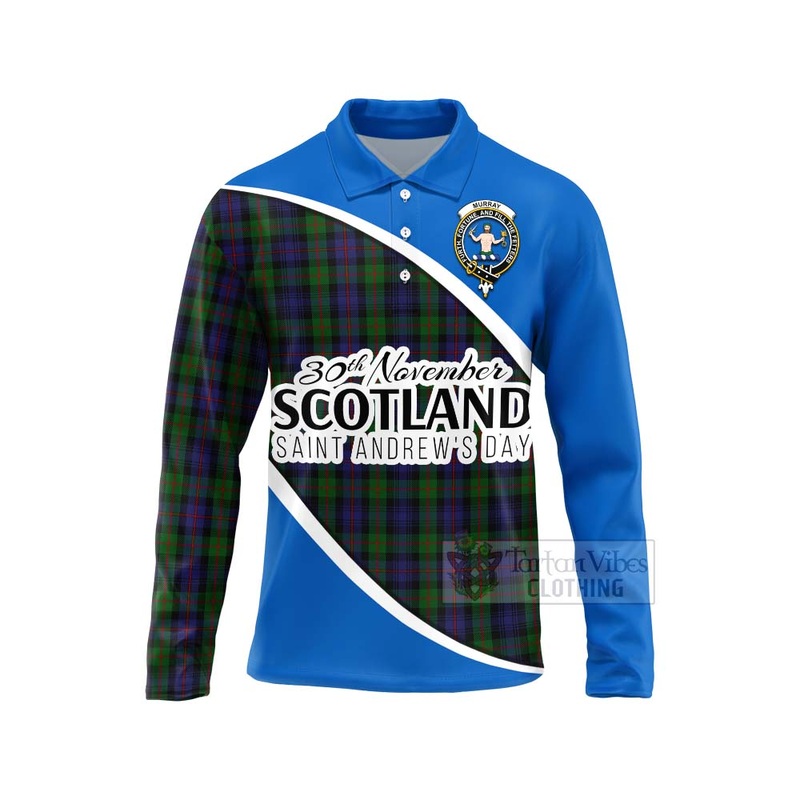 Murray Family Crest Tartan Long Sleeve Polo Shirt Celebrate Saint Andrew's Day in Style