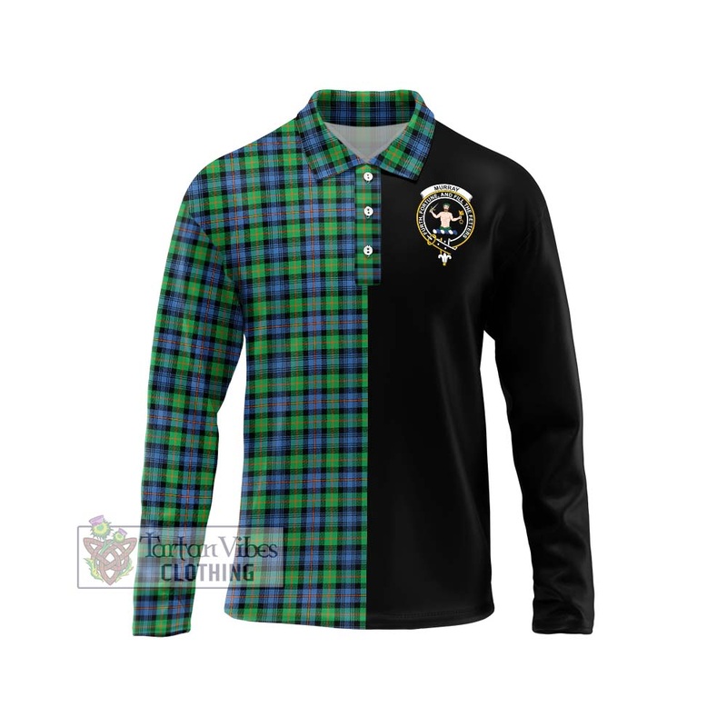 Murray of Atholl Ancient Tartan Long Sleeve Polo Shirt with Family Crest and Half Of Me Style