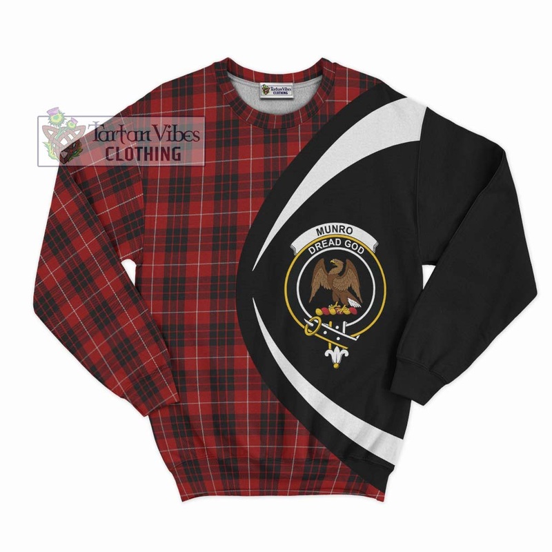 Munro Black and Red Tartan Sweatshirt with Family Crest Circle Style