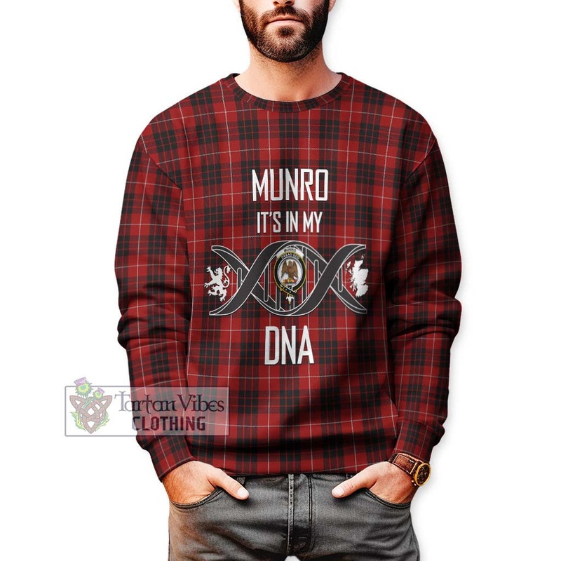 Munro Black and Red Tartan Sweatshirt with Family Crest DNA In Me Style