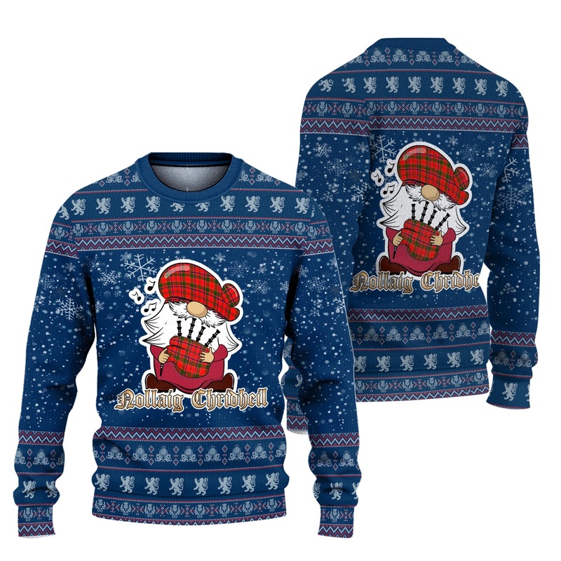 Munro Modern Clan Christmas Family Ugly Sweater with Funny Gnome Playing Bagpipes