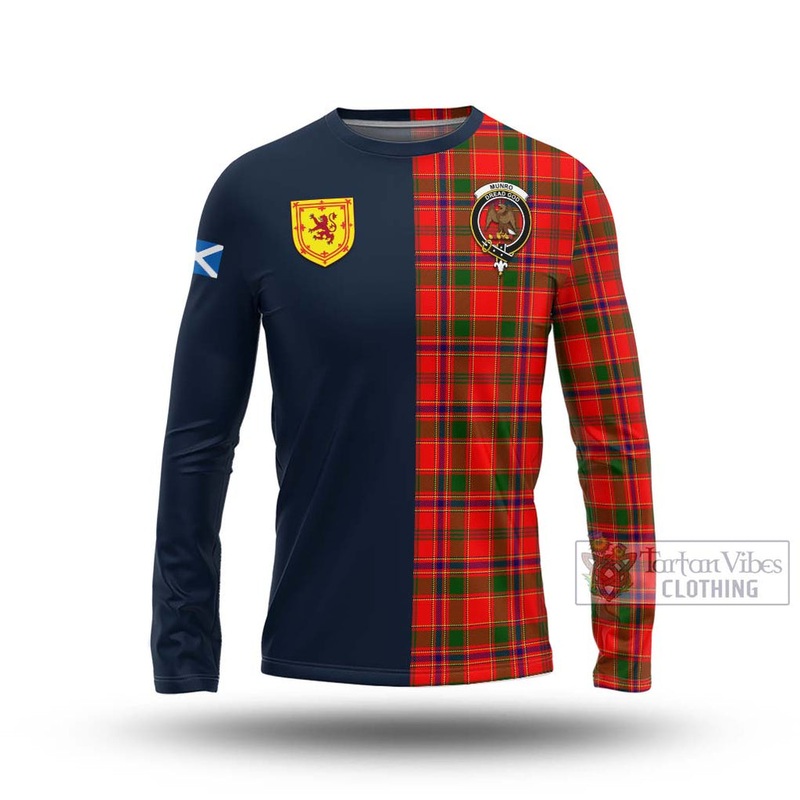 Munro Modern Tartan Long Sleeve T-Shirt Alba with Scottish Lion Royal Arm Half Style