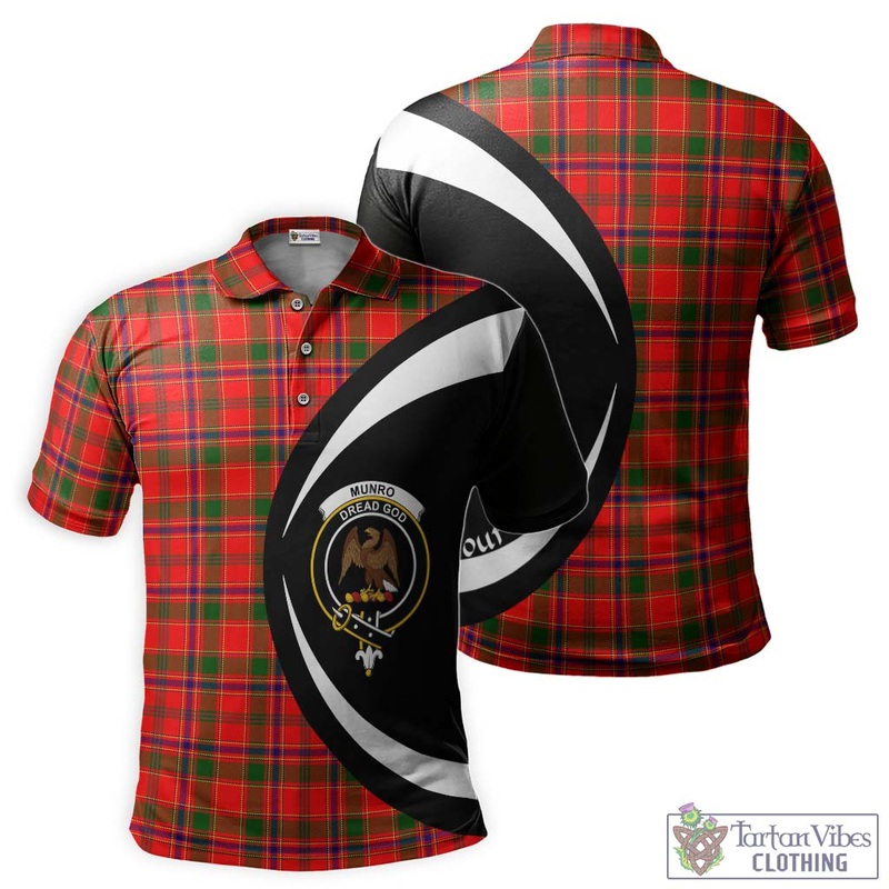 Munro Modern Tartan Men's Polo Shirt with Family Crest Circle Style