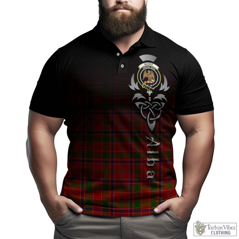 Munro Modern Tartan Polo Shirt Featuring Alba Gu Brath Family Crest Celtic Inspired
