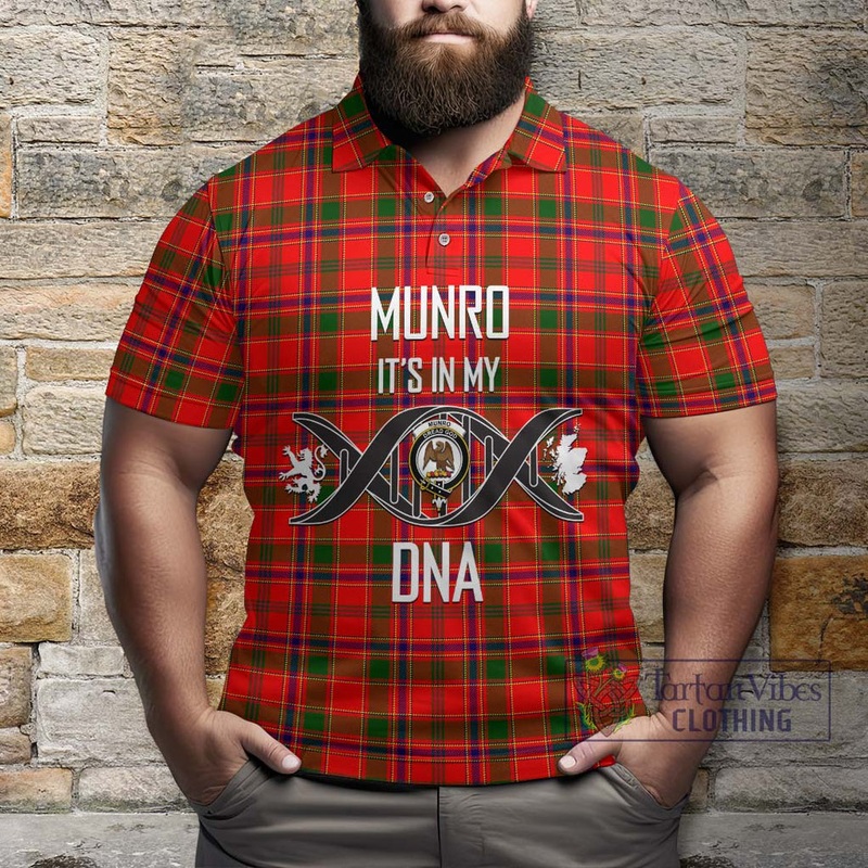 Munro Modern Tartan Polo Shirt with Family Crest DNA In Me Style