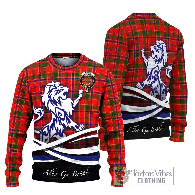 Munro Modern Tartan Ugly Sweater with Alba Gu Brath Regal Lion Emblem