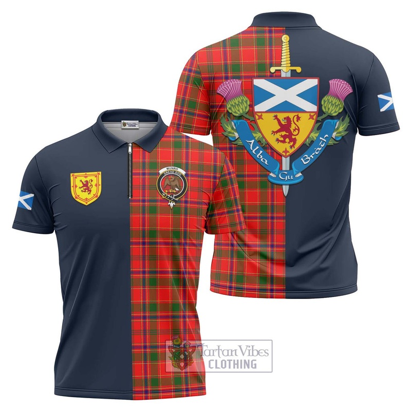 Munro Modern Tartan Zipper Polo Shirt Alba with Scottish Lion Royal Arm Half Style