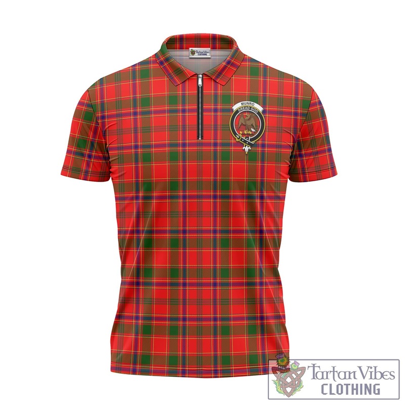 Munro Modern Tartan Zipper Polo Shirt with Family Crest