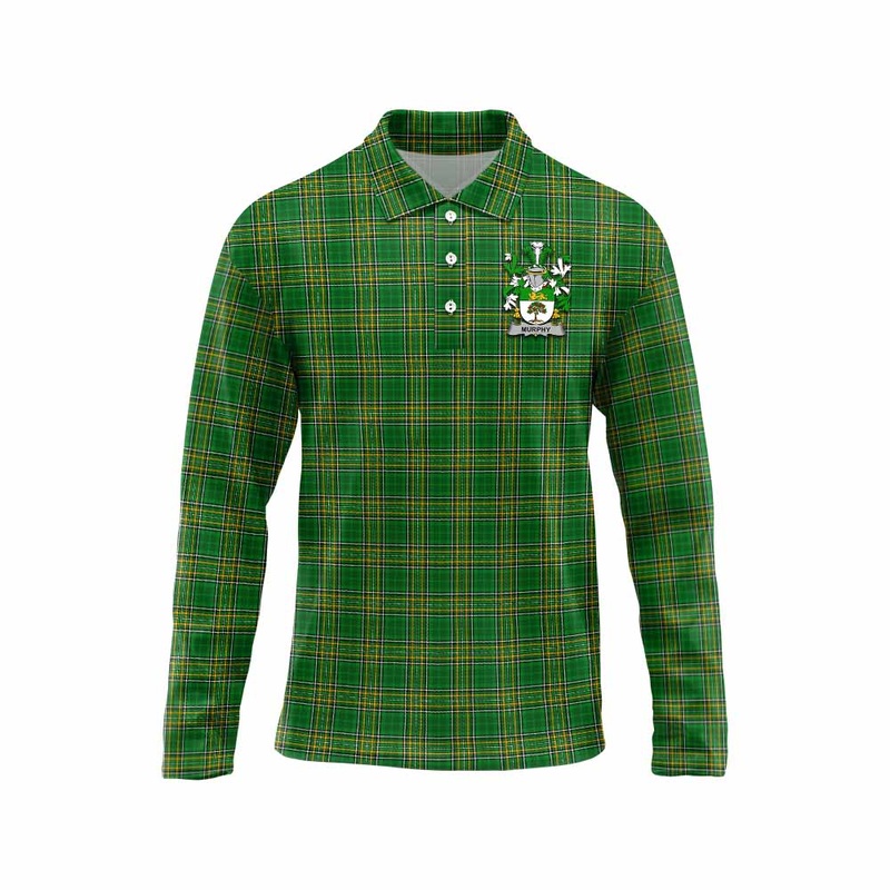 Murphy (Wexford) Irish Clan Tartan Long Sleeve Polo Shirt with Coat of Arms