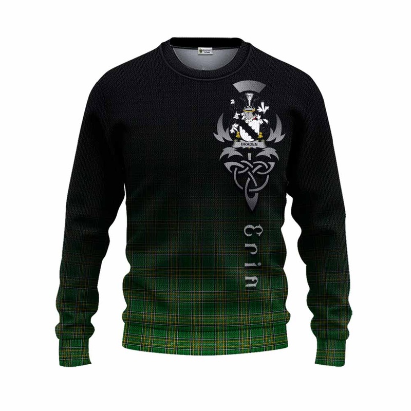 Braden Irish Clan Knitted Sweater with Coat of Arms Erin Go Bragh Celtic Inspired