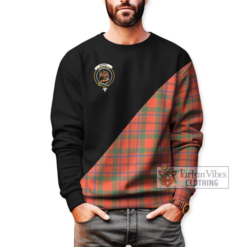 Munro Ancient Tartan Sweatshirt with Family Crest and Military Logo Style