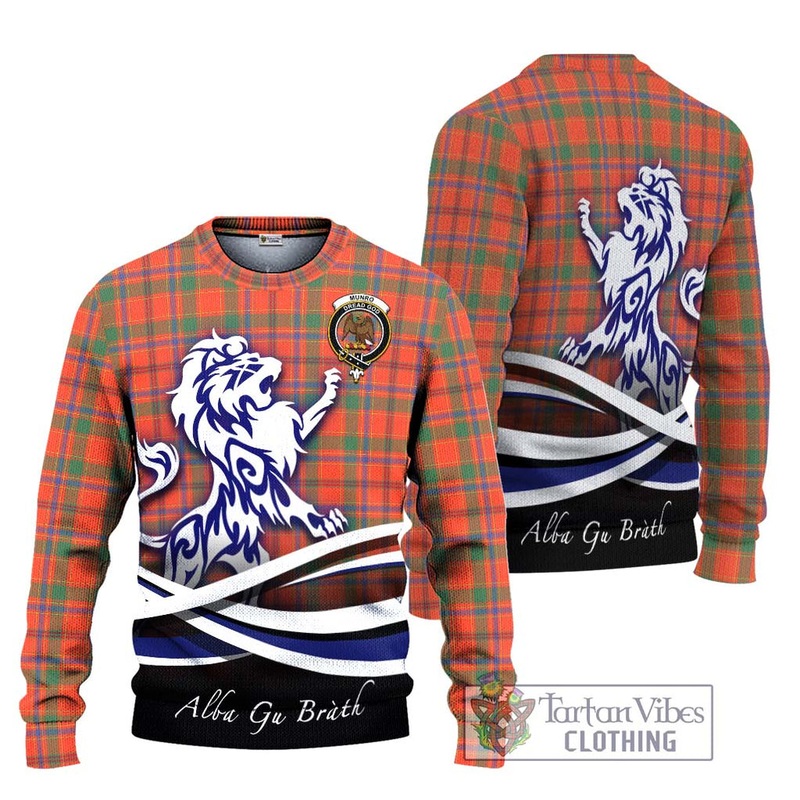 Munro Ancient Tartan Ugly Sweater with Alba Gu Brath Regal Lion Emblem