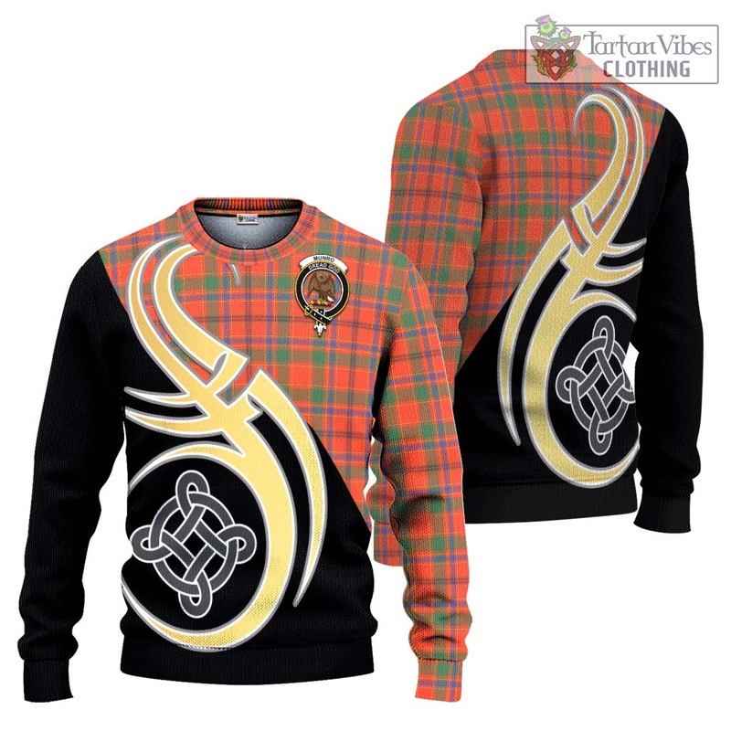Munro Ancient Tartan Ugly Sweater with Family Crest and Celtic Symbol Style