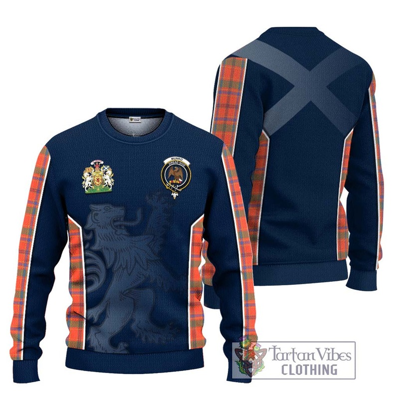 Munro Ancient Tartan Ugly Sweater with Family Crest and Lion Rampant Vibes Sport Style