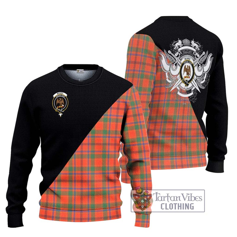 Munro Ancient Tartan Ugly Sweater with Family Crest and Military Logo Style