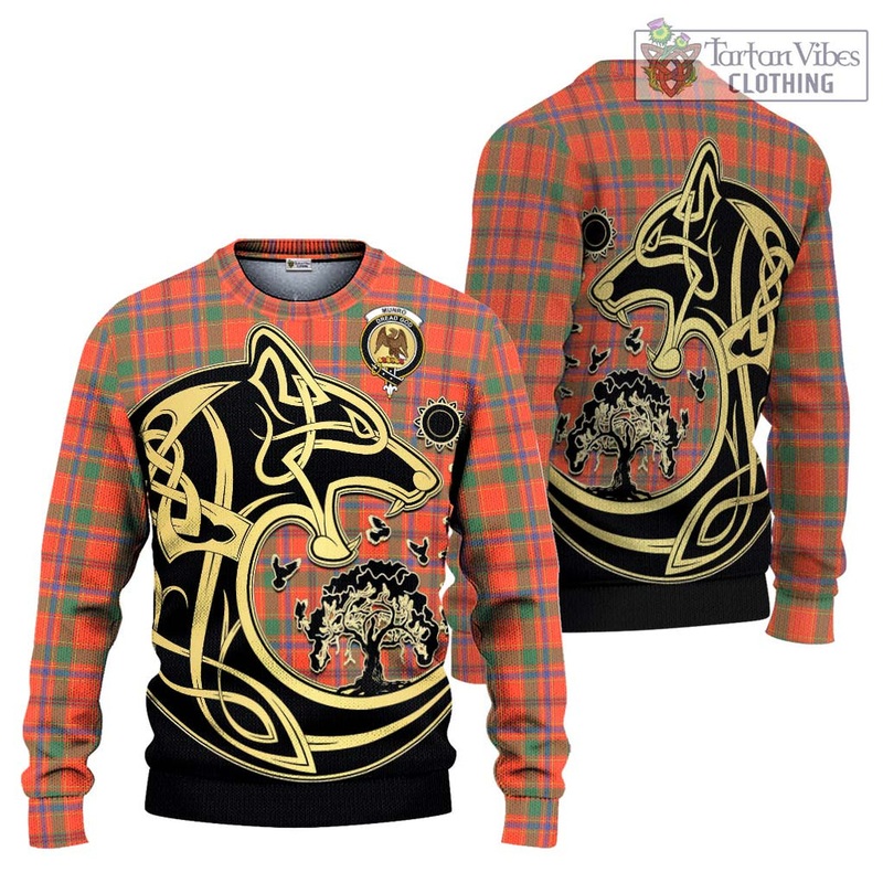 Munro Ancient Tartan Ugly Sweater with Family Crest Celtic Wolf Style