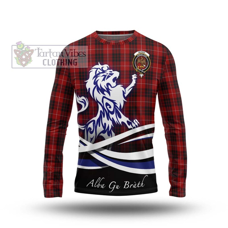Munro Black and Red Tartan Long Sleeve T-Shirt with Alba Gu Brath Regal Lion Emblem