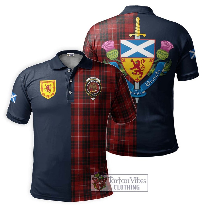 Munro Black and Red Tartan Polo Shirt Alba with Scottish Lion Royal Arm Half Style