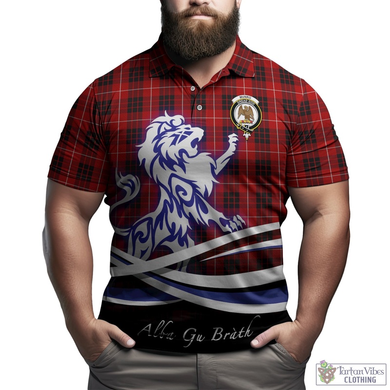 Munro Black and Red Tartan Polo Shirt with Alba Gu Brath Regal Lion Emblem