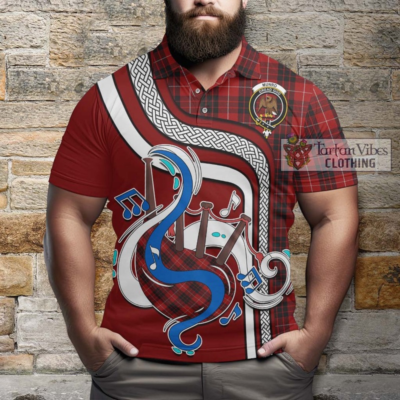 Munro Black and Red Tartan Polo Shirt with Epic Bagpipe Style