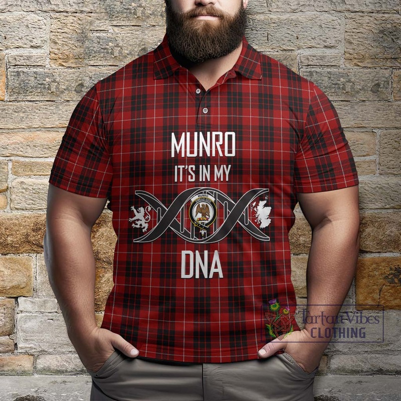 Munro Black and Red Tartan Polo Shirt with Family Crest DNA In Me Style