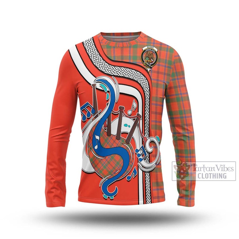 Munro Ancient Tartan Long Sleeve T-Shirt with Epic Bagpipe Style