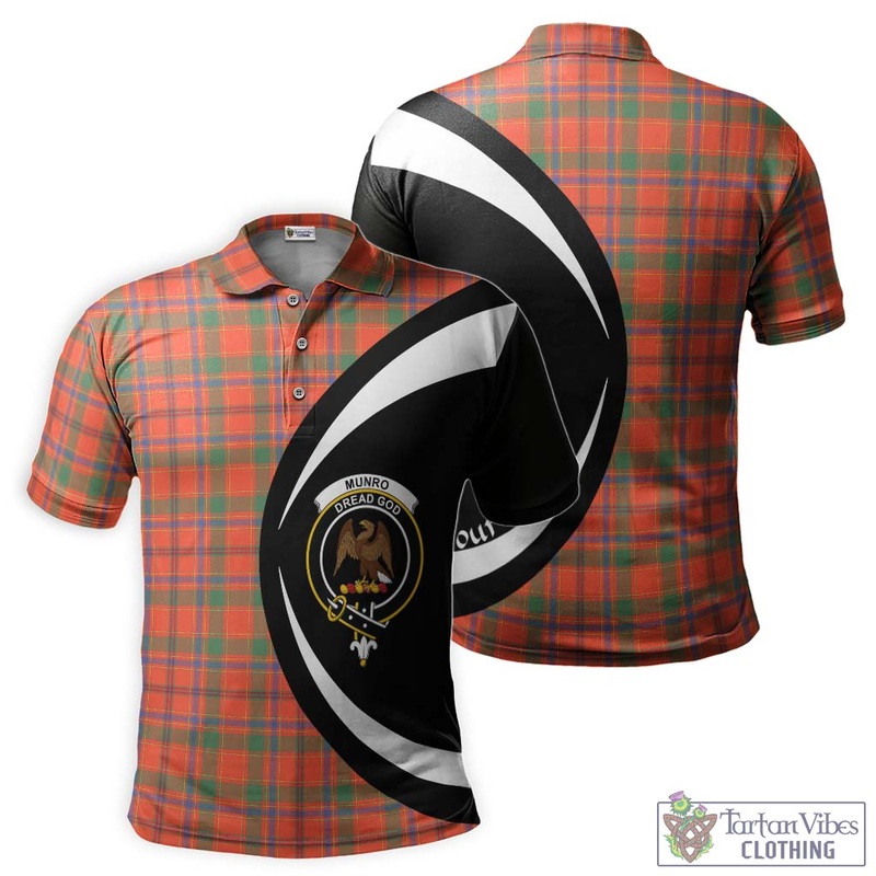Munro Ancient Tartan Men's Polo Shirt with Family Crest Circle Style