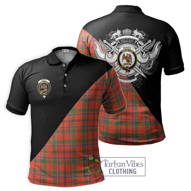Munro Ancient Tartan Polo Shirt with Family Crest and Military Logo Style