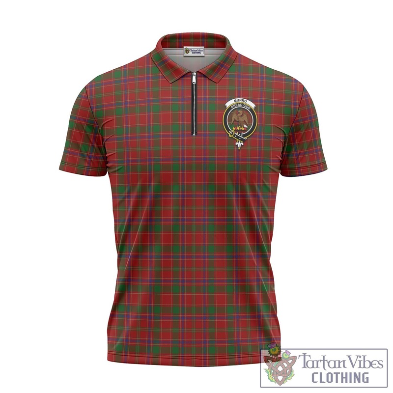 Munro (Monroe) Tartan Zipper Polo Shirt with Family Crest