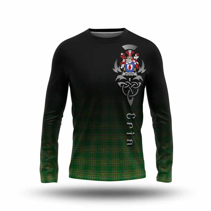 Mulrony Irish Clan Long Sleeve T-Shirt with Coat of Arms Erin Go Bragh Celtic Inspired