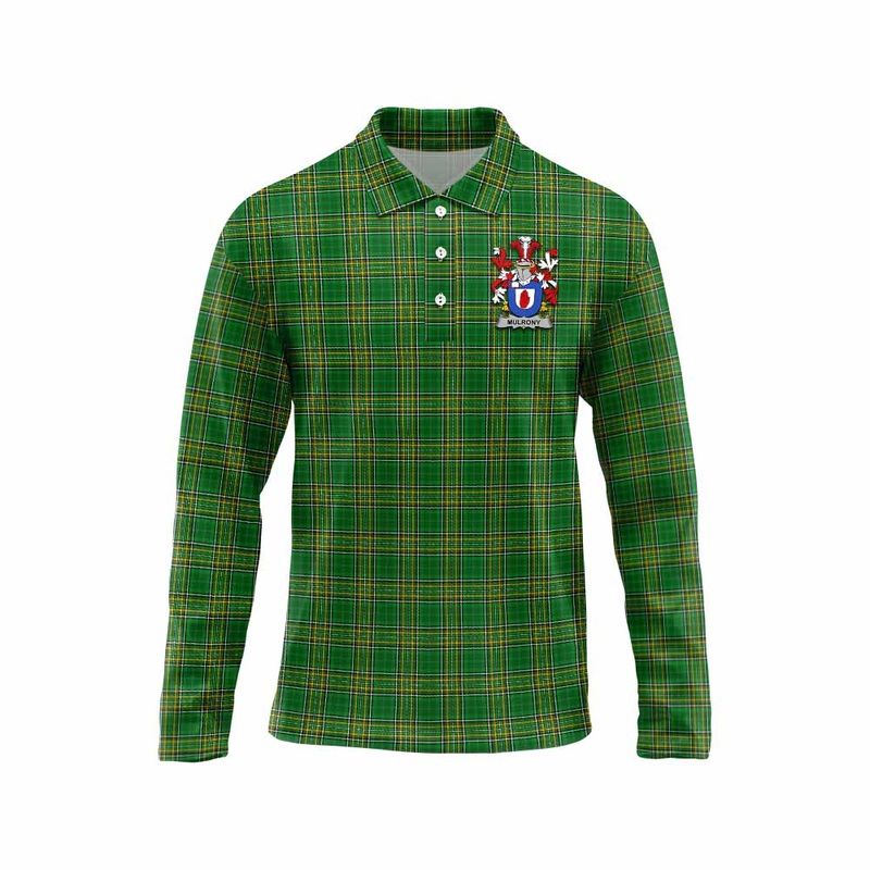 Mulrony Irish Clan Tartan Long Sleeve Polo Shirt with Coat of Arms