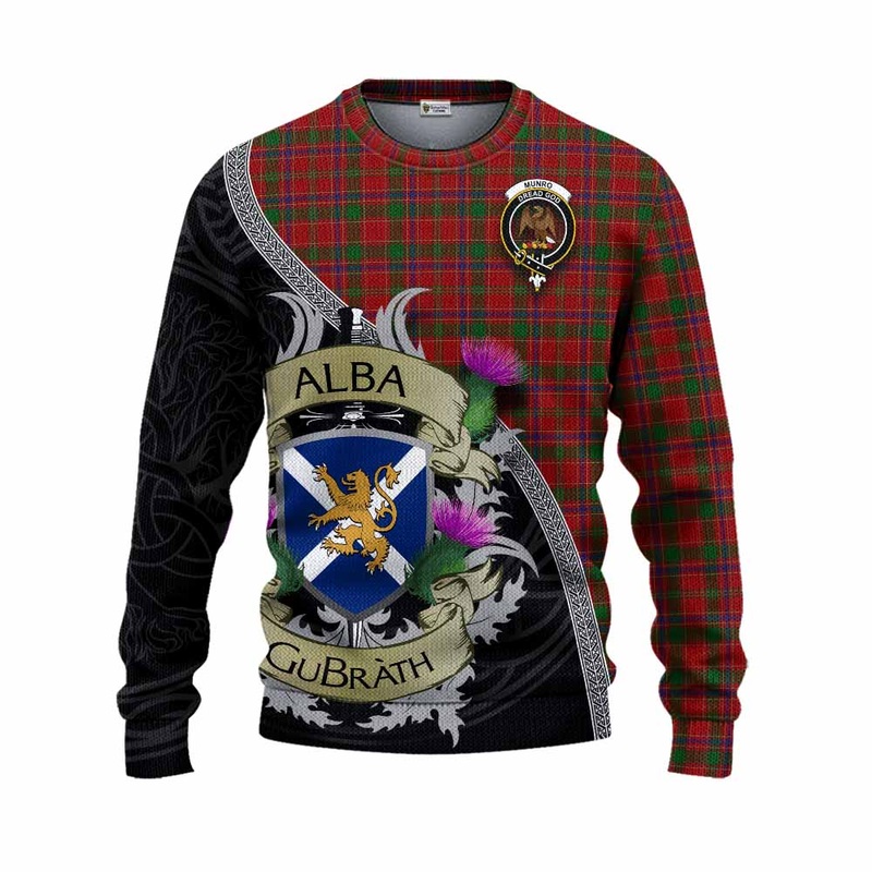Munro (Monroe) Tartan Family Crest Knitted Sweater Lion Rampant Royal Thistle Shield Celtic Inspired