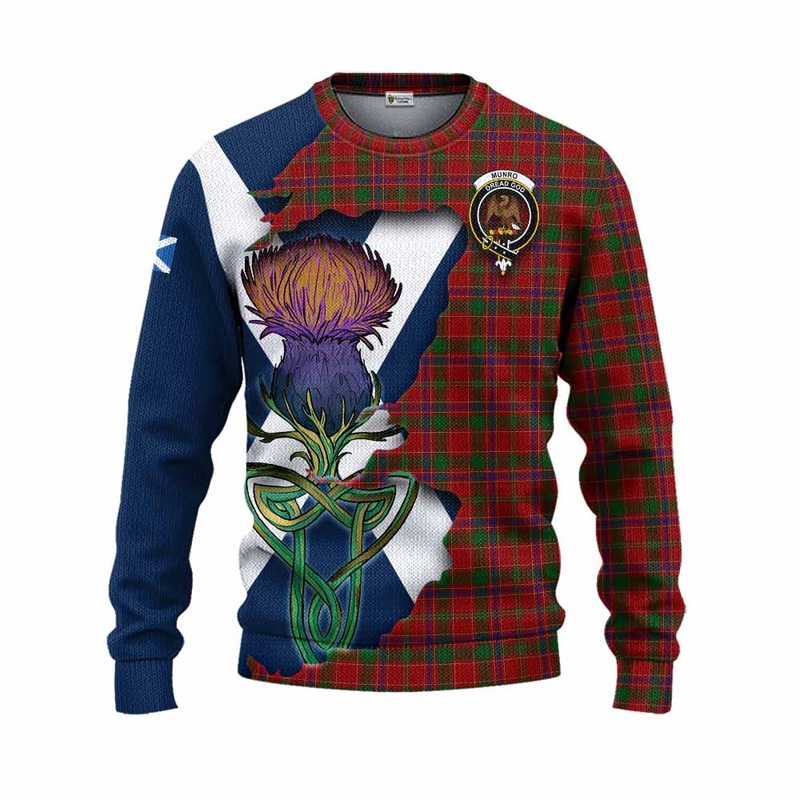 Munro (Monroe) Tartan Family Crest Knitted Sweater Scottish Thistle Celtic Inspired