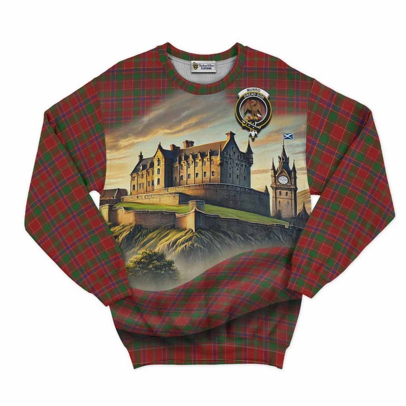 Munro (Monroe) Tartan Family Crest Sweatshirt with Scottish Ancient Castle Style