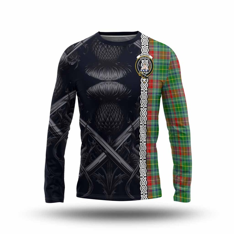 Muirhead Tartan Long Sleeve T-Shirt with Family Crest Cross Sword Thistle Celtic Vibes