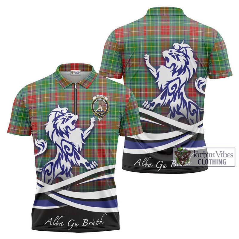 Muirhead Tartan Zipper Polo Shirt with Alba Gu Brath Regal Lion Emblem