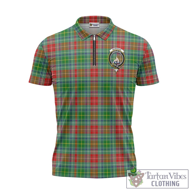 Muirhead Tartan Zipper Polo Shirt with Family Crest
